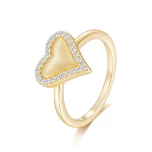 FirstMadam Vintage 18K Gold Plated Heart Paved Moissanite Women Ring