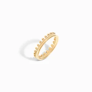 18K Solid Gold Beaded Crown Ring