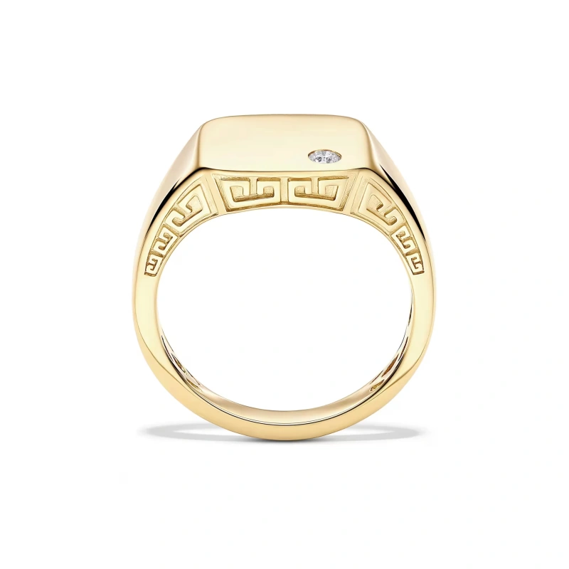 FirstMadam 18K Yellow Gold Men’s Signet with Lab Diamond Accent Ring--001 FirstMadam 18K Yellow Gold Men’s Signet with Lab Diamond Accent Ring