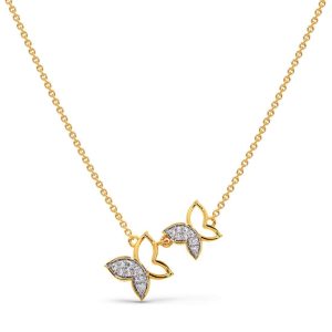 FirstMadam Creative 18K Yellow Gold Butterfly Diamonds Necklace