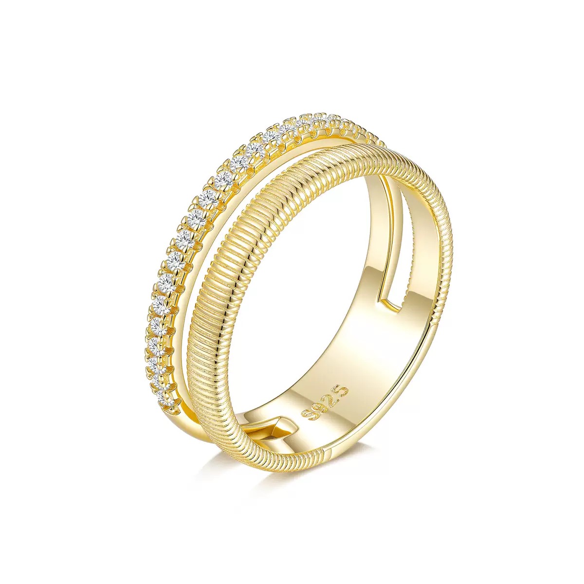 FirstMadam Double Layers Gold Plated Paved Moissanite Women Ring FirstMadam Double Layers Gold Plated Paved Moissanite Women Ring
