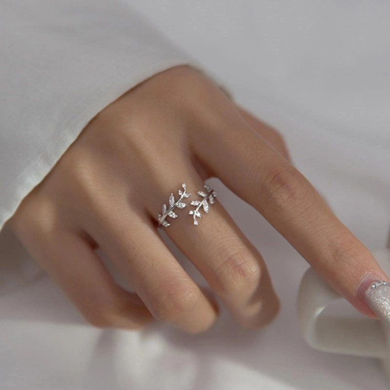 Firstmadam Fashion Brass Leaf Ring Adjustable Open Ring with Zircon Inlay Wholesale Price (4) Firstmadam Fashion Brass Leaf Ring Adjustable Open Ring with Zircon Inlay Wholesale Price