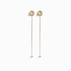 Stainless Steel Gold Plated Long Chain Drop Earrings with CZ