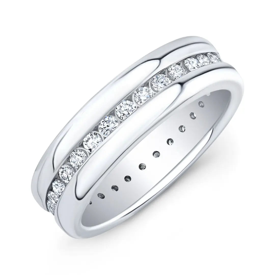 18K Gold Channel Set Lab Grown Diamond Mens Band Ring