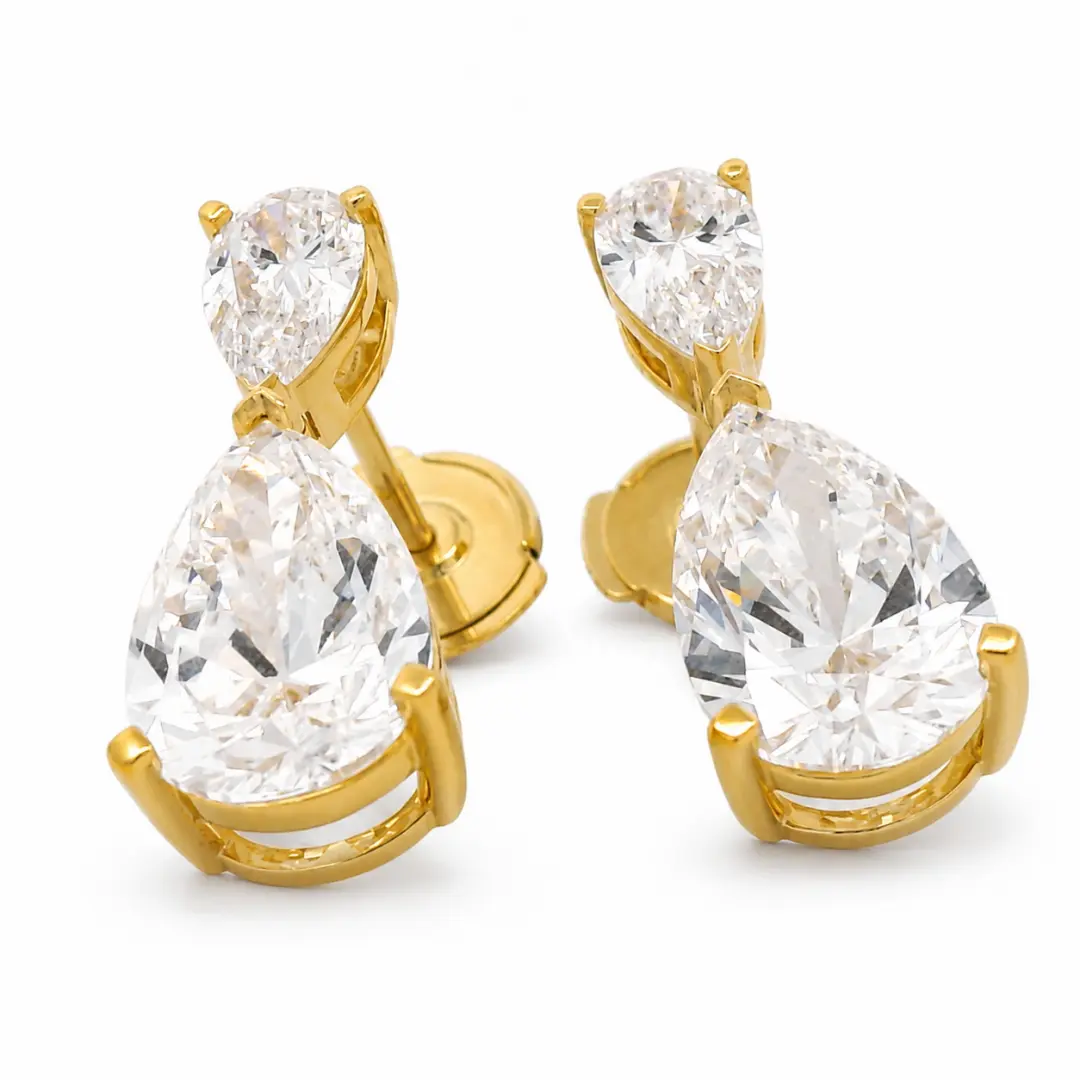 3CT Lab Diamond Double Pear Drop 18K Gold Earrings
