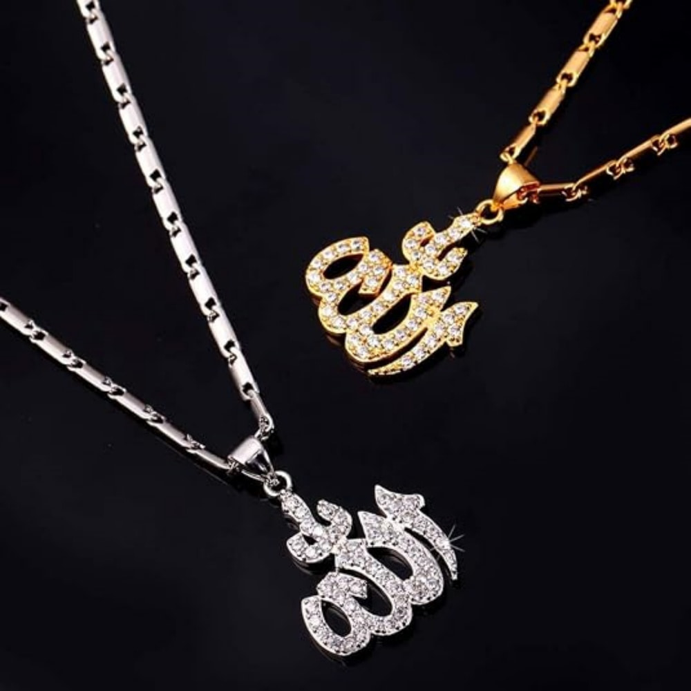 DiomandX 18K Solid Gold Lab Diamond Allah Pendant Necklace Arabic Calligraphy Islamic Pendant with Real Lab Grown Diamonds4