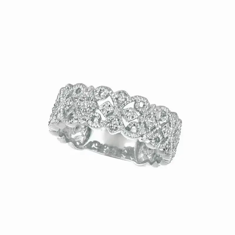 FirstMadam 14K Gold Vintage Filigree Diamond Ring Openwork Wide Band for Women--002 FirstMadam 14K Gold Vintage Filigree Lab Diamond Ring Openwork Wide Band for Women