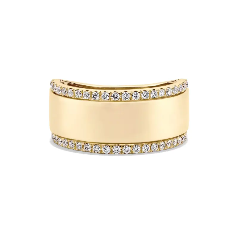 FirstMadam 14K Gold Wide Strip Lab Diamond Exquisite High Polishing Ring