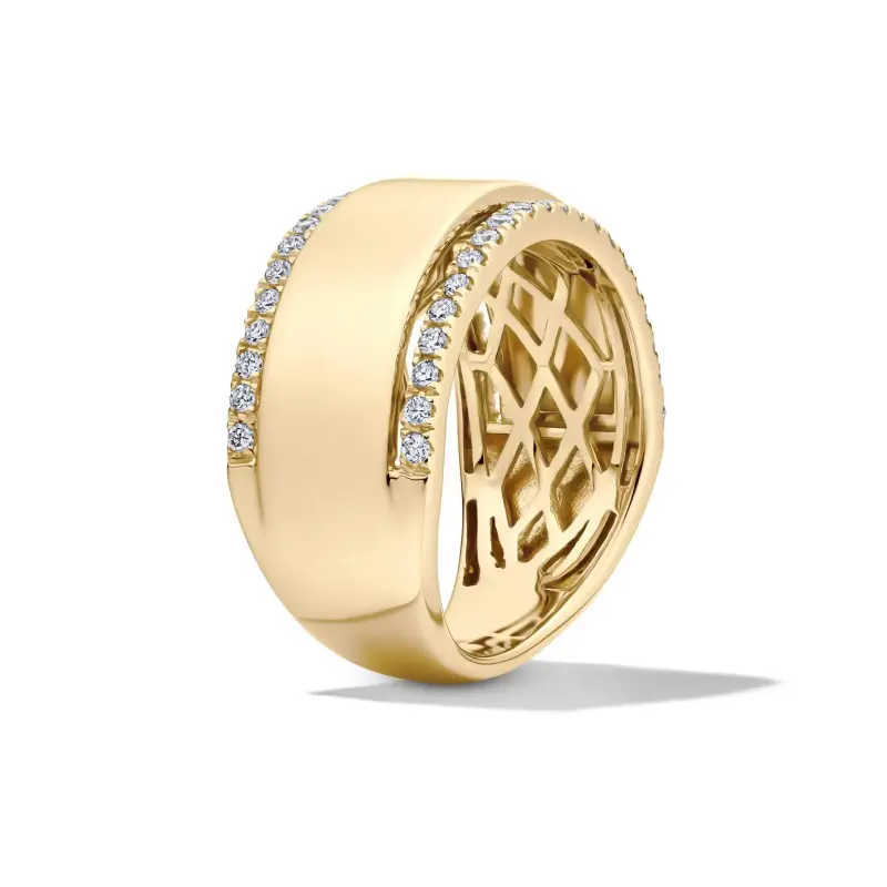 FirstMadam 14K Gold Wide Strip Lab Diamond Exquisite High Polishing Ring--003 FirstMadam 14K Gold Wide Strip Lab Diamond Exquisite High Polishing Ring