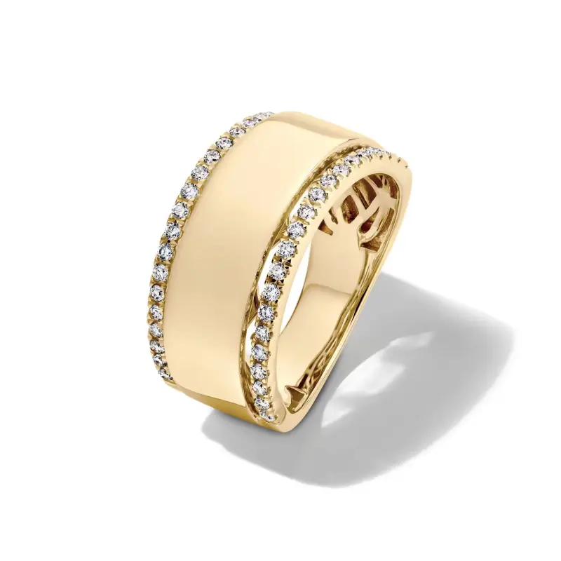 FirstMadam 14K Gold Wide Strip Lab Diamond Exquisite High Polishing Ring--004 FirstMadam 14K Gold Wide Strip Lab Diamond Exquisite High Polishing Ring
