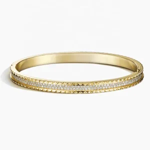 FirstMadam 18K Yellow Gold Pavé Lab Diamond Studded Bangle for Women