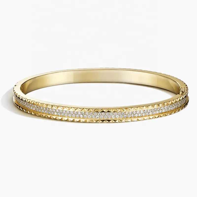 FirstMadam 18K Yellow Gold Pavé Lab Diamond Studded Bangle for Women