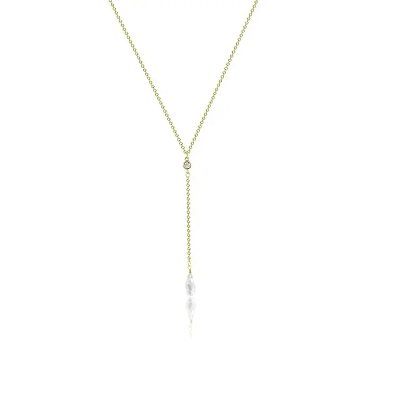 FirstMadam Fashion Brass Zircon Setting Chain Women Tassel Y-Shaped Lariat Necklace Factory Price (2)
