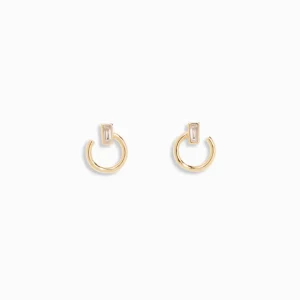 Stainless Steel Hoop Stud Earrings With Baguette Moissanite