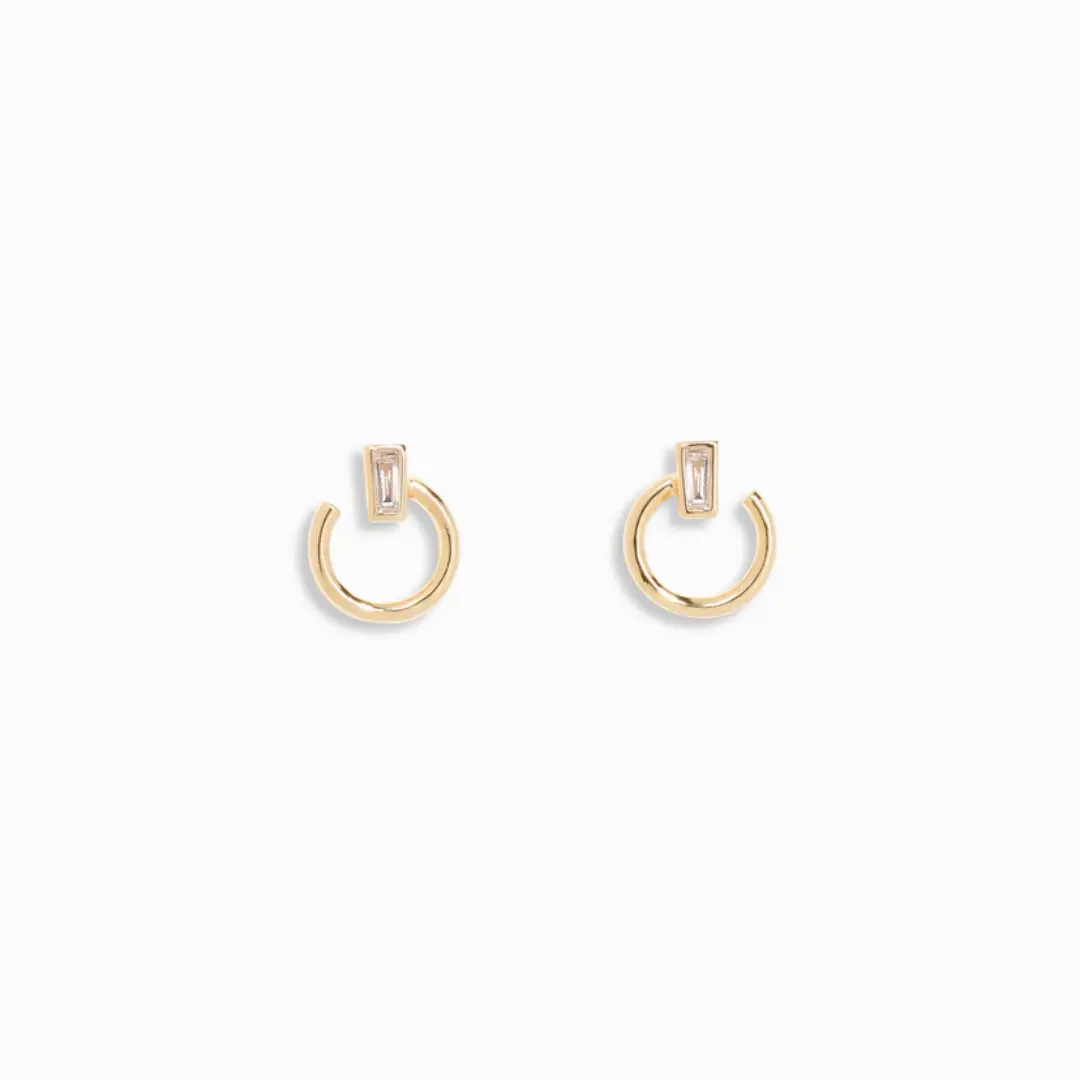 Stainless Steel Hoop Stud Earrings With Baguette Moissanite
