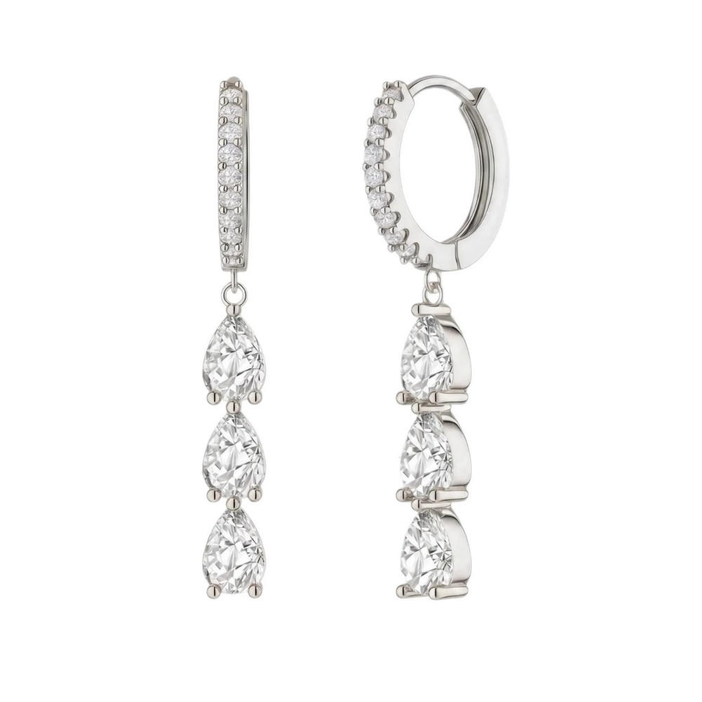 14K Solid Gold Pear Cut Moissanite Drop Hoop Earrings Dainty Three Teardrop Moissanite Dangle Huggie Earrings2