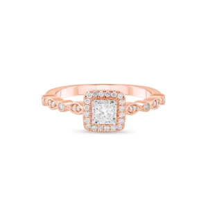 FirstMadam 18K Rose Gold Vintage Main Princess Cut Halo Engagement Women Ring