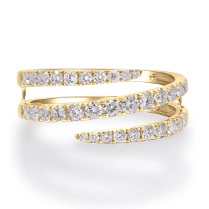 FirstMadam 18K Yellow Gold Lab Diamond 2 Coil Half Pave Women Ring