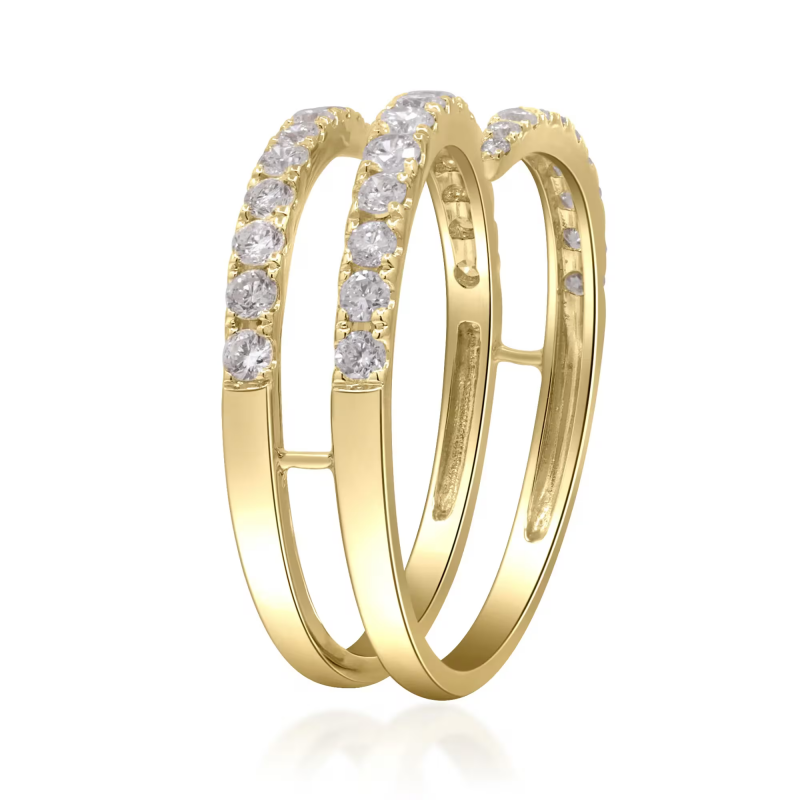 18K Yellow Gold Lab Diamond 2 Coil Half Pave Women Ring --002 FirstMadam 18K Yellow Gold Lab Diamond 2 Coil Half Pave Women Ring