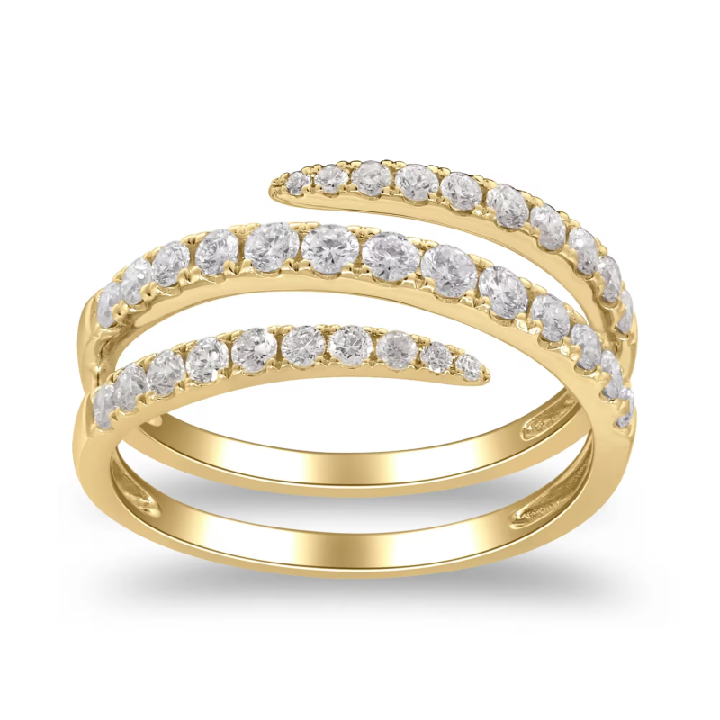 18K Yellow Gold Lab Diamond 2 Coil Half Pave Women Ring --003 FirstMadam 18K Yellow Gold Lab Diamond 2 Coil Half Pave Women Ring