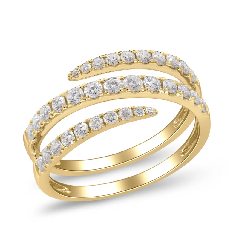18K Yellow Gold Lab Diamond 2 Coil Half Pave Women Ring --004 FirstMadam 18K Yellow Gold Lab Diamond 2 Coil Half Pave Women Ring