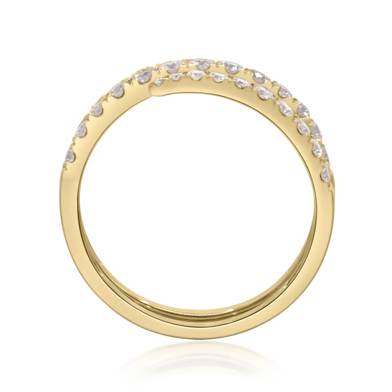 18K Yellow Gold Lab Diamond 2 Coil Half Pave Women Ring --005 FirstMadam 18K Yellow Gold Lab Diamond 2 Coil Half Pave Women Ring