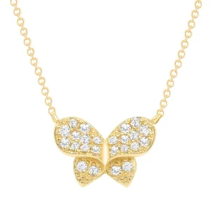 Fine Jewelry 18K Solid Gold Sparkling Natural Diamond Butterfly Charm Chain