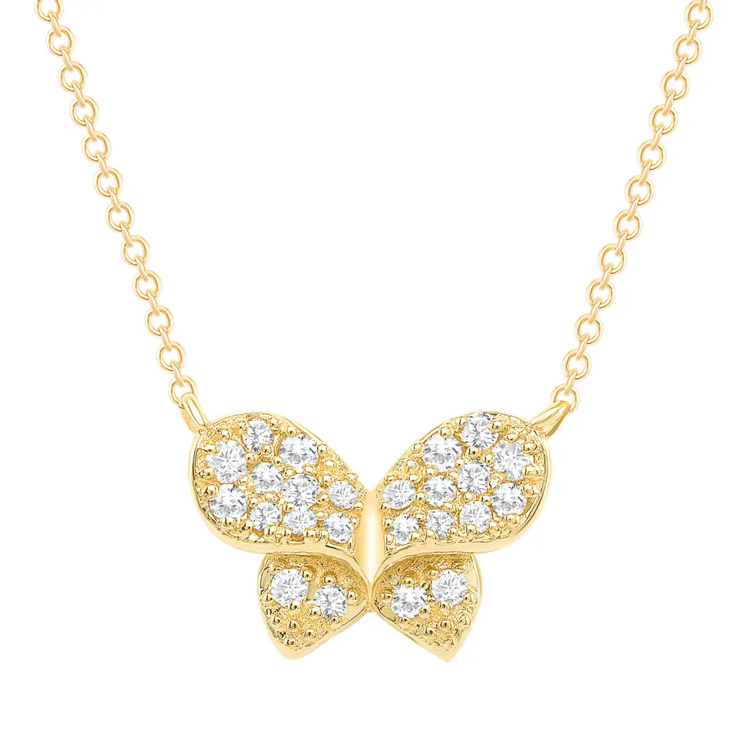 Fine Jewelry 18K Solid Gold Sparkling Natural Diamond Butterfly Charm Chain