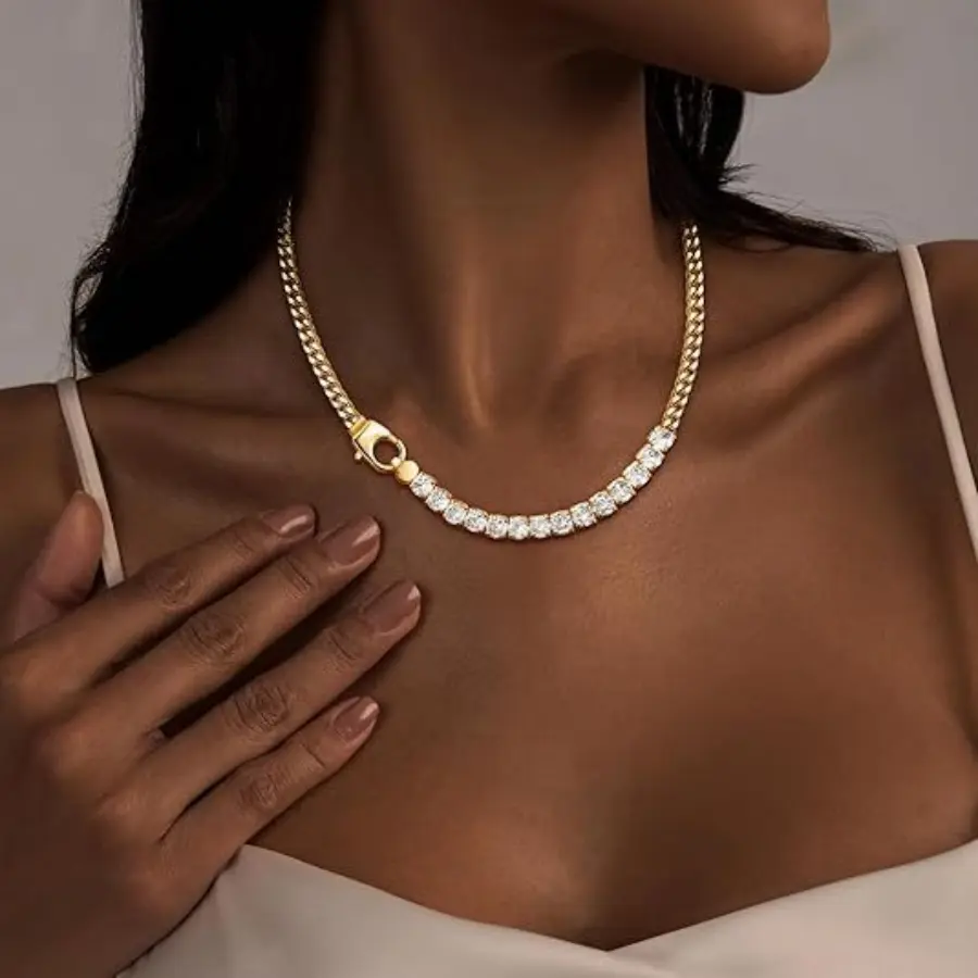 FirstMadam Fashion Brass Cuban Chain with Cubic Zirconia Tennis Necklace Factory Price (1) FirstMadam Fashion Brass Cuban Chain with Cubic Zirconia Tennis Necklace Factory Price