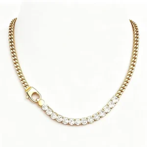 FirstMadam Fashion Brass Cuban Chain with Cubic Zirconia Tennis Necklace Factory Price