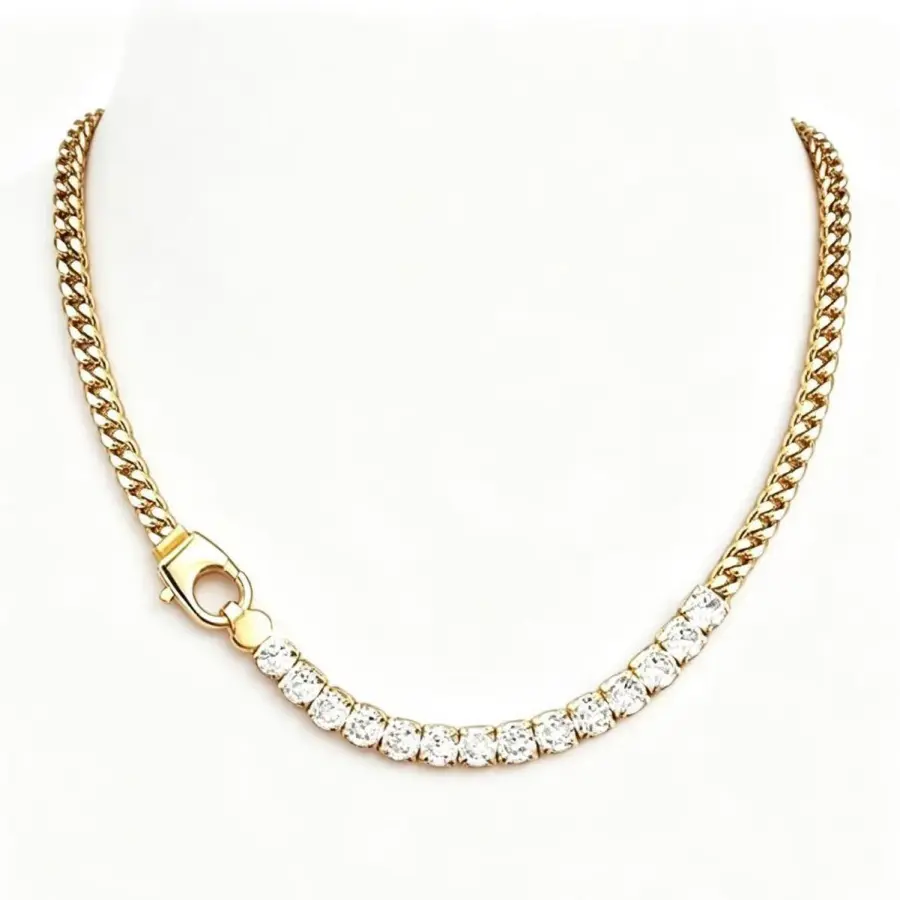 FirstMadam Fashion Brass Cuban Chain with Cubic Zirconia Tennis Necklace Factory Price