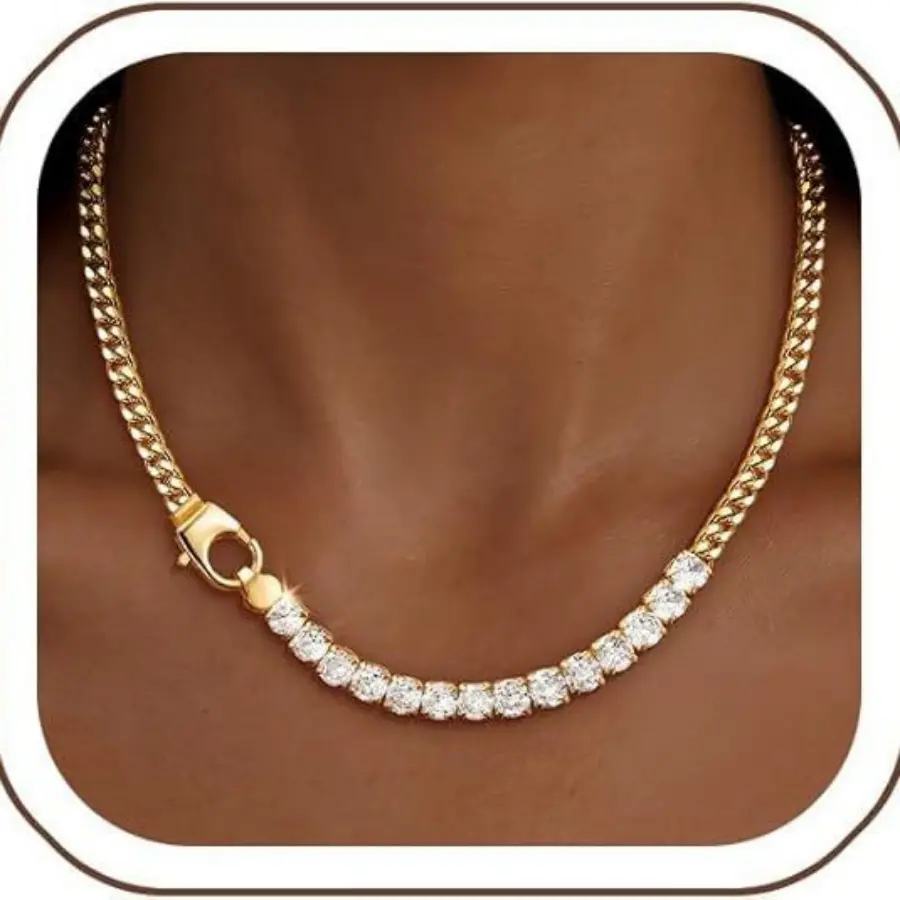 FirstMadam Fashion Brass Cuban Chain with Cubic Zirconia Tennis Necklace Factory Price (3) FirstMadam Fashion Brass Cuban Chain with Cubic Zirconia Tennis Necklace Factory Price