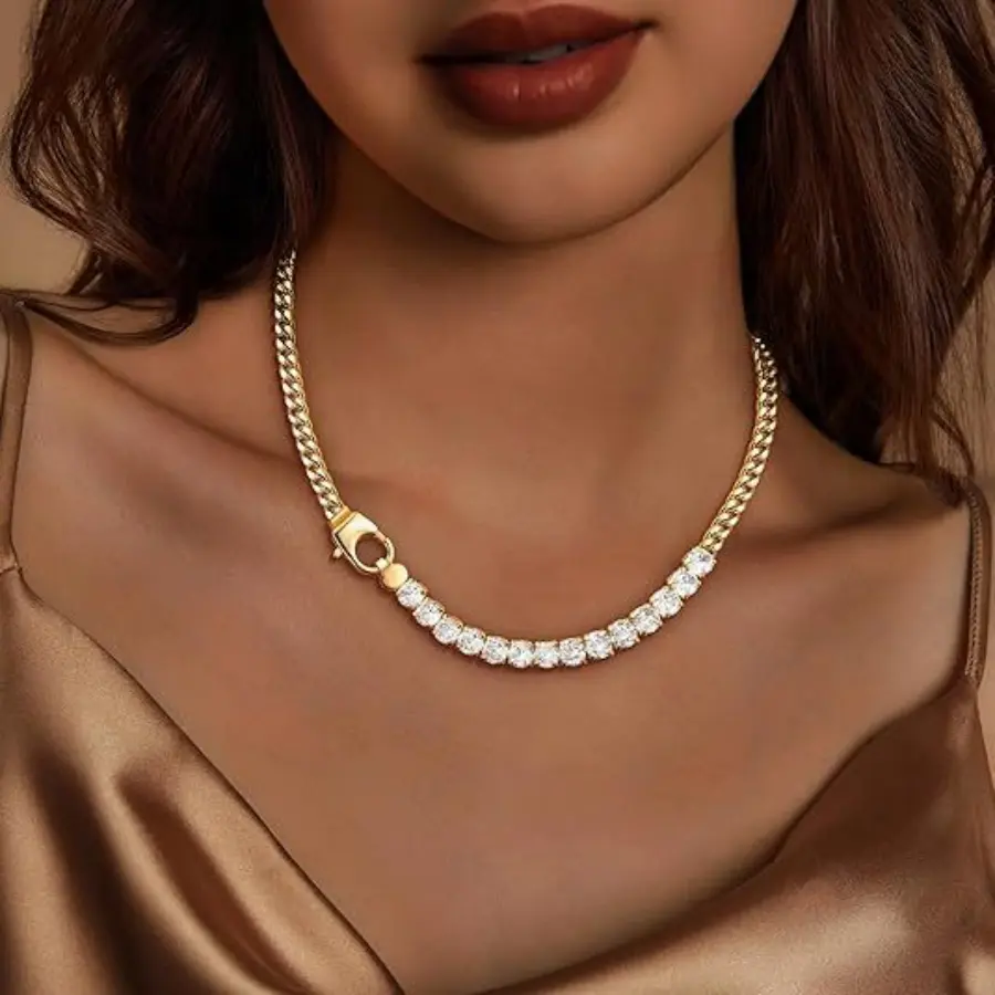 FirstMadam Fashion Brass Cuban Chain with Cubic Zirconia Tennis Necklace Factory Price (4) FirstMadam Fashion Brass Cuban Chain with Cubic Zirconia Tennis Necklace Factory Price