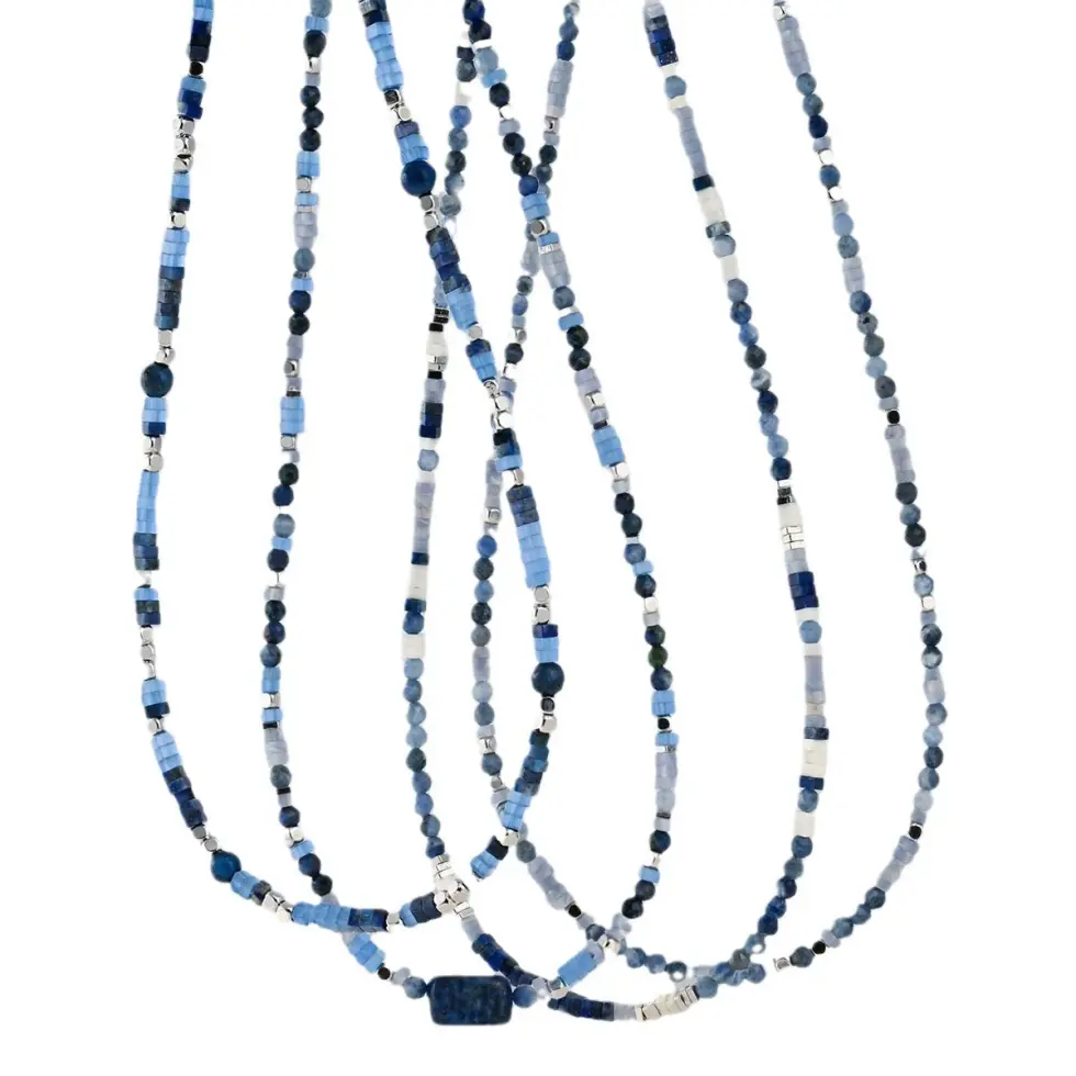 FirstMadam Fashion Brass DIY Natural Stone Necklace with Lapis Lazuli and Blue Lace Agate Beads Factory Price
