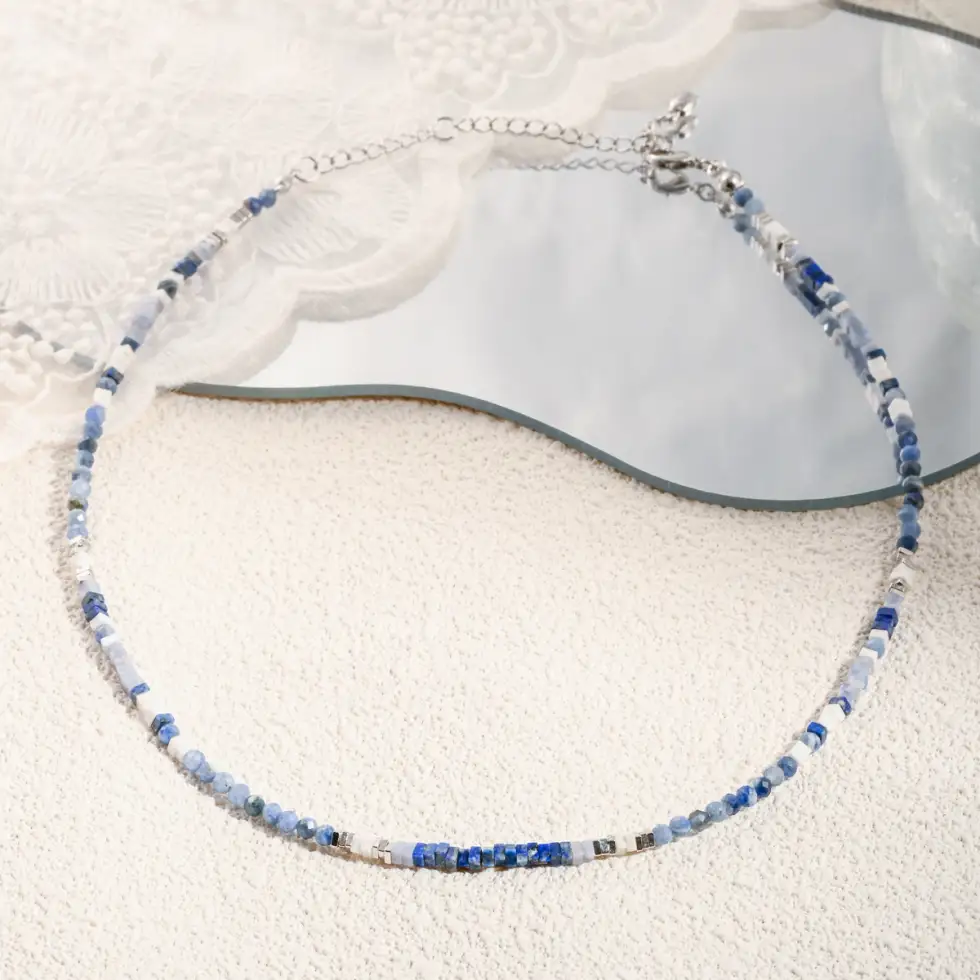 FirstMadam Fashion Brass DIY Natural Stone Necklace with Lapis Lazuli and Blue Lace Agate Beads Factory Price (4) FirstMadam Fashion Brass DIY Natural Stone Necklace with Lapis Lazuli and Blue Lace Agate Beads Factory Price