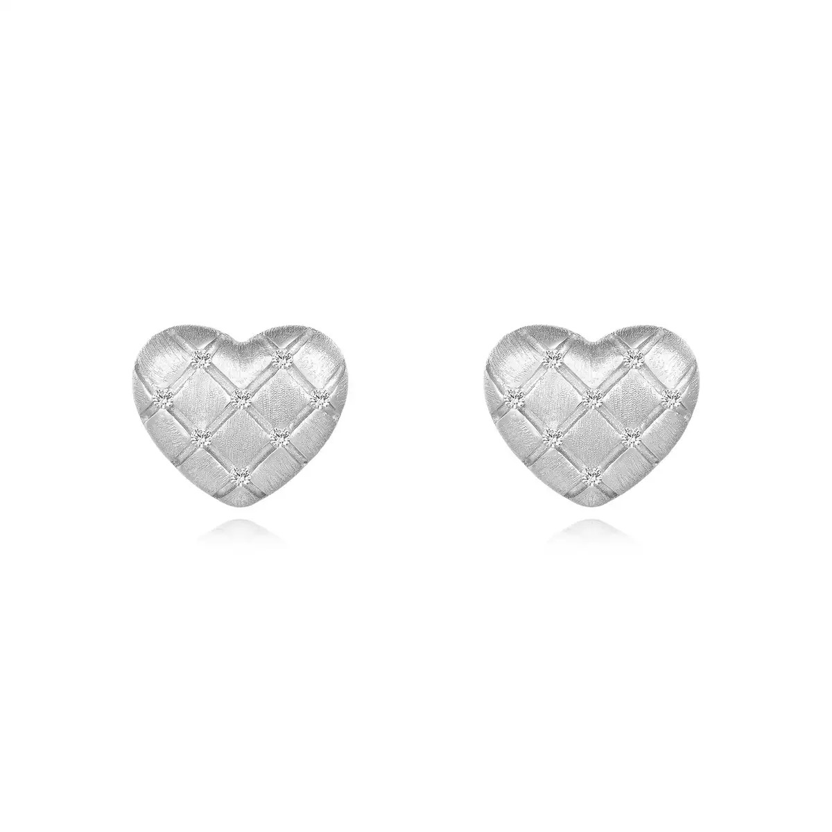 FirstMadam Heart Shape Moissanite Brushed Gold Plated Earrings (2) FirstMadam Heart Shape Moissanite Brushed Gold Plated Earrings