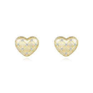 FirstMadam Heart Shape Moissanite Brushed Gold Plated Earrings