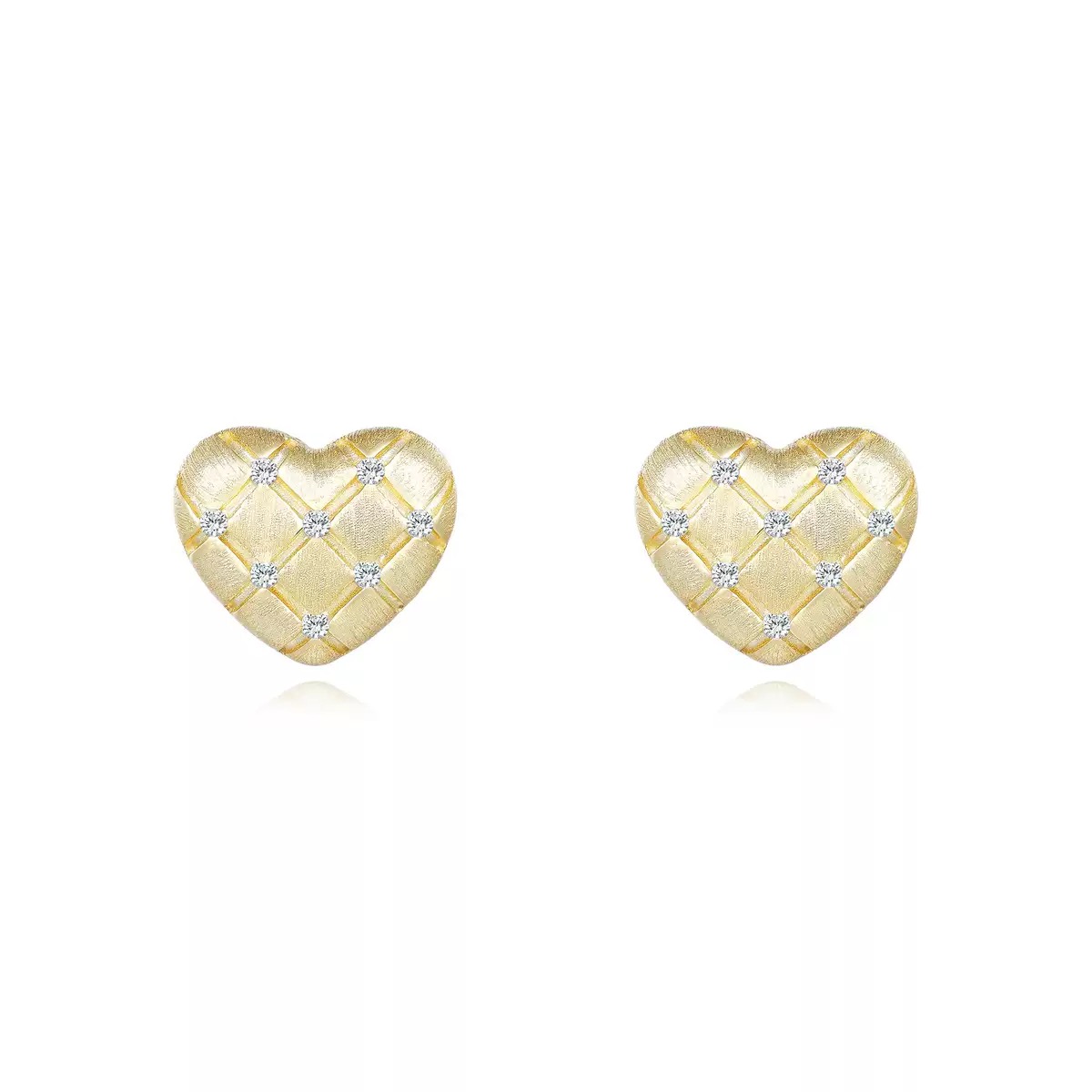 FirstMadam Heart Shape Moissanite Brushed Gold Plated Earrings