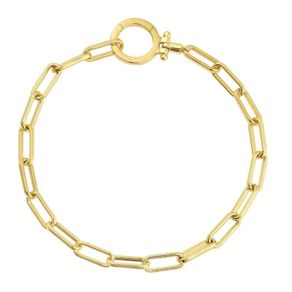 FirstMadam Minimalist Geometric Rectangle Link Bracelet 18K Solid Gold Simple Chain Wristband for Women2