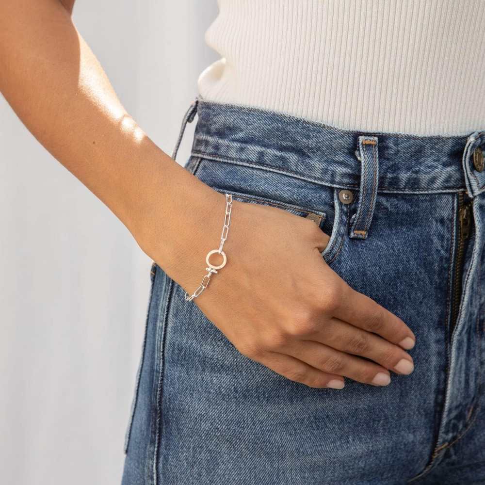 FirstMadam Minimalist Geometric Rectangle Link Bracelet 18K Solid Gold Simple Chain Wristband for Women5