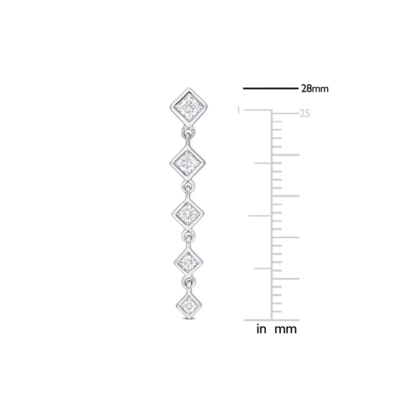 FirstMadam Moissanite Princess Cut Linear Drop Women Earrings in Sterling Silver--003 FirstMadam Moissanite Princess Cut Linear Drop Women Earrings in Sterling Silver