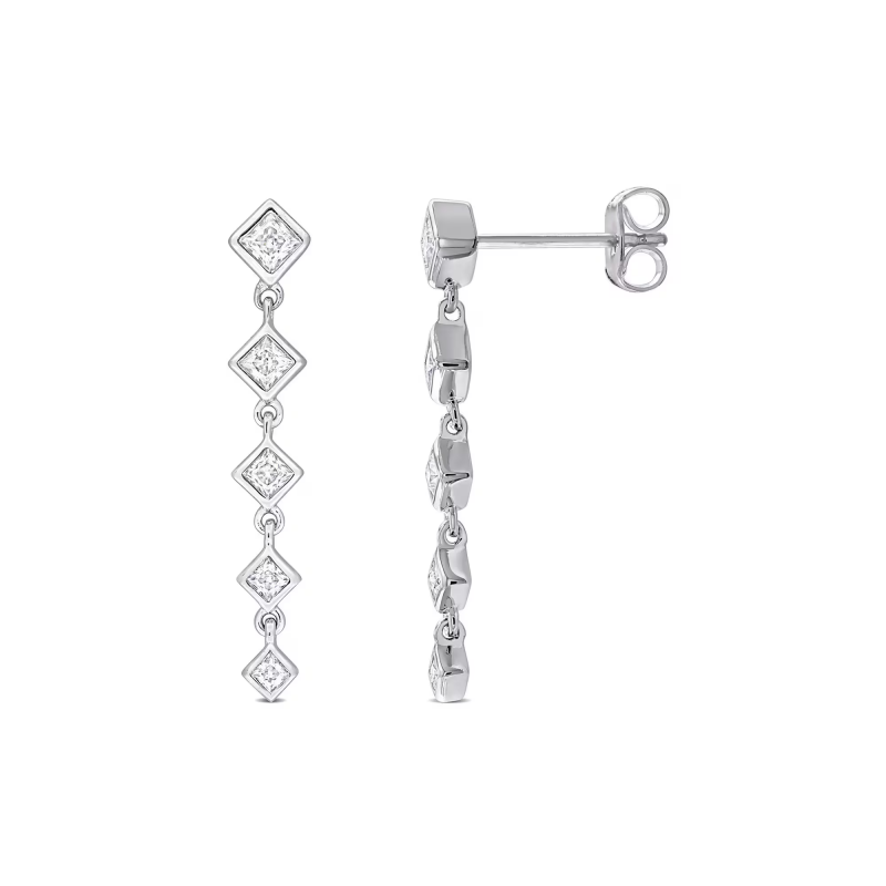 FirstMadam Moissanite Princess Cut Linear Drop Women Earrings in Sterling Silver