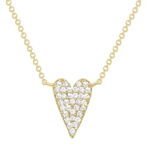 Pave Lab Grown Diamond Dainty Heart Necklace Real 18K Solid Yellow Gold Chain