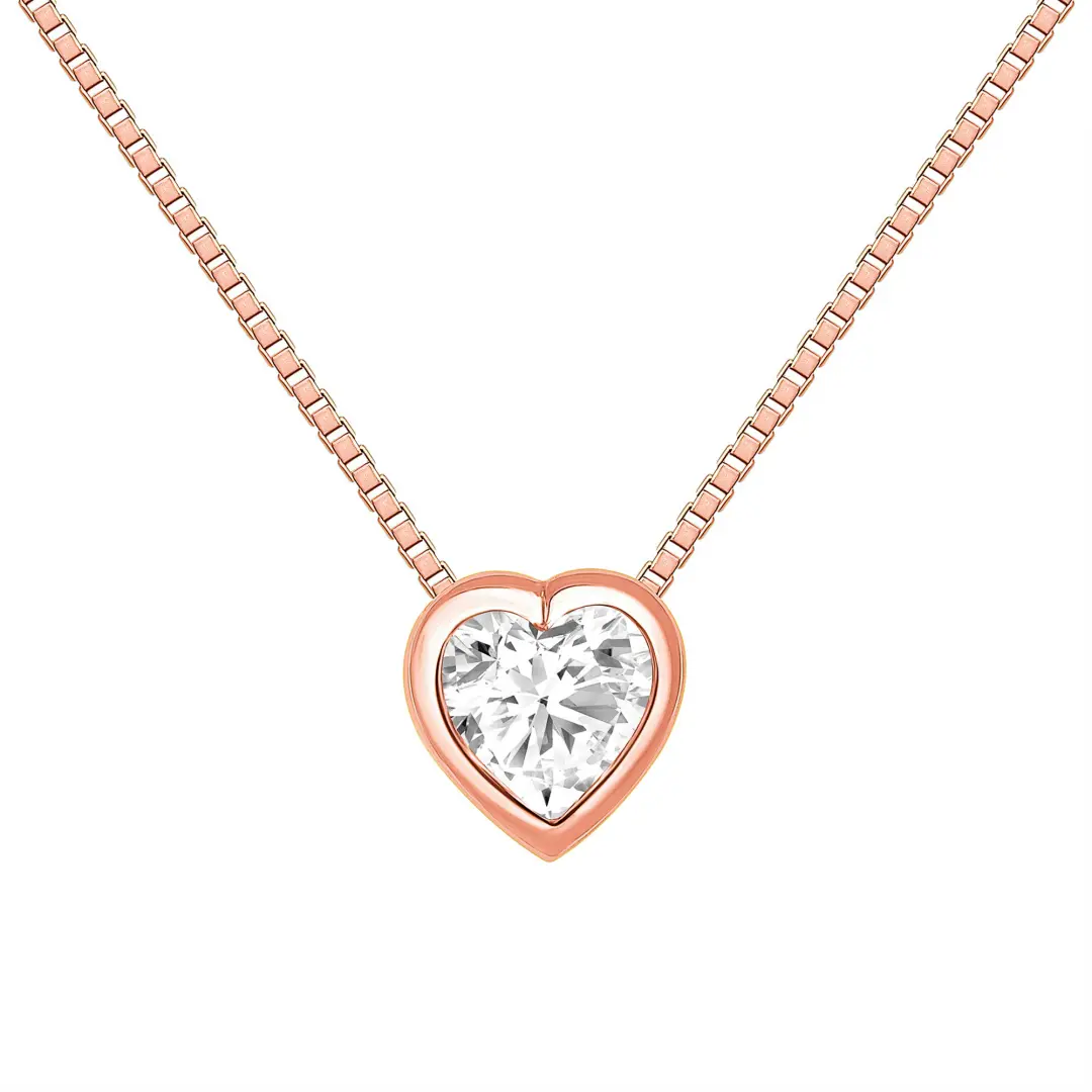 Romantic Heart Lab Grown Diamond Necklace 18K Rose Gold Gift For Women Romantic Heart Lab Grown Diamond Necklace 18K Rose Gold Gift For Women