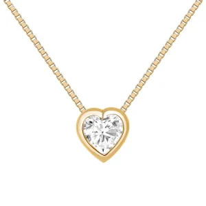 Single Heart Lab Diamond Pendant 18K Rose Gold Womens Chain