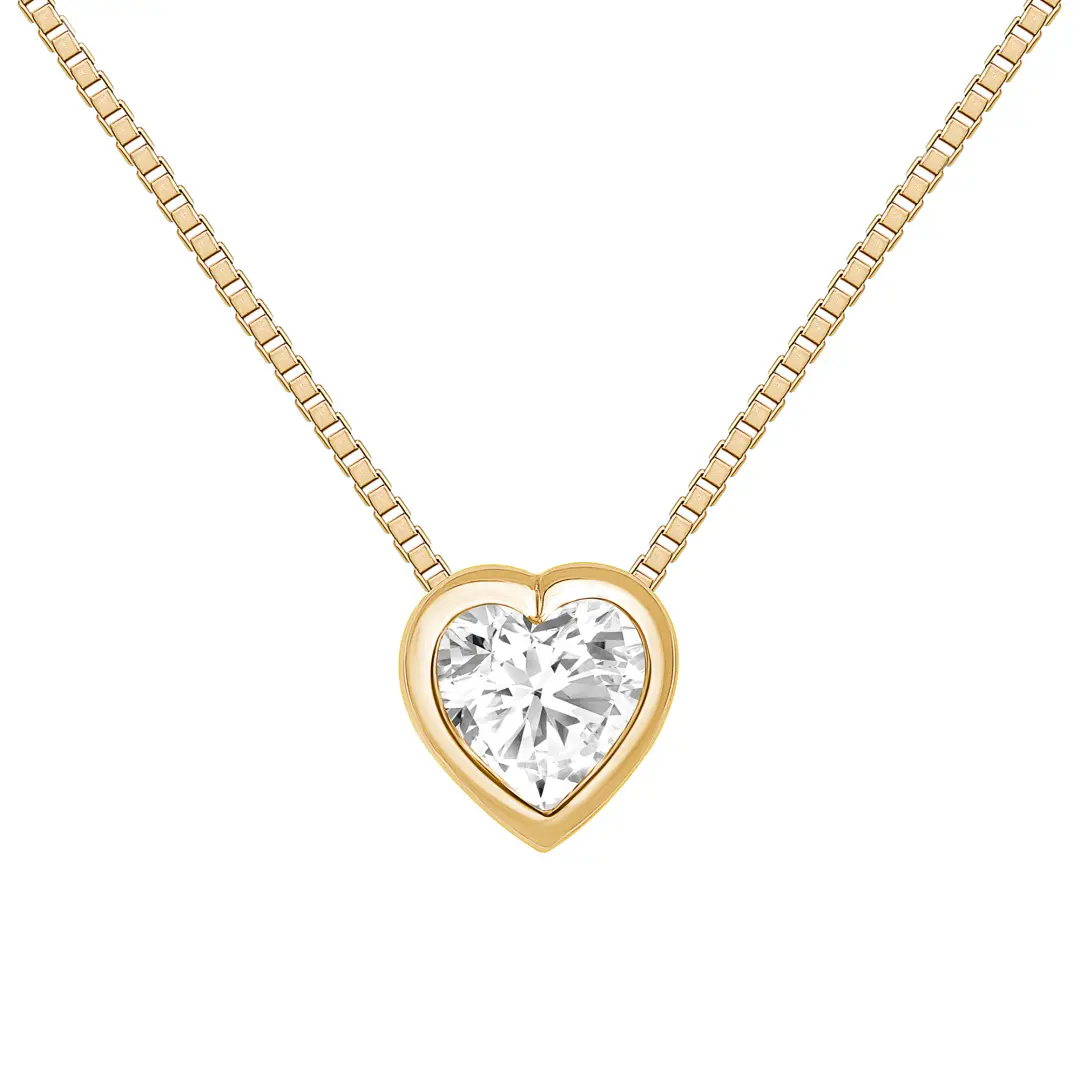 Single Heart Lab Diamond Pendant 18K Rose Gold Womens Chain