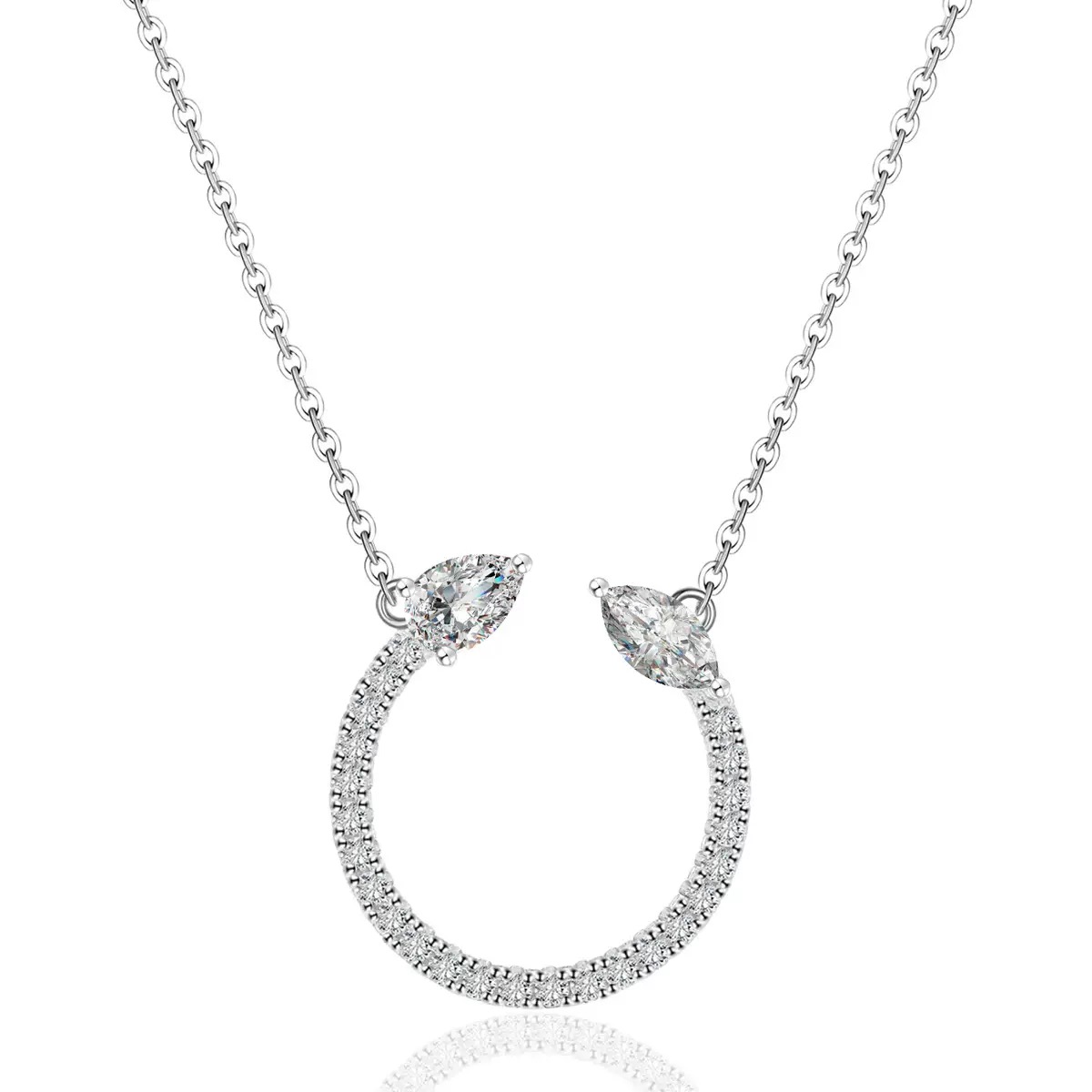 FirstMadam Paved Moissanite Circle Pendant Fashionable Necklace