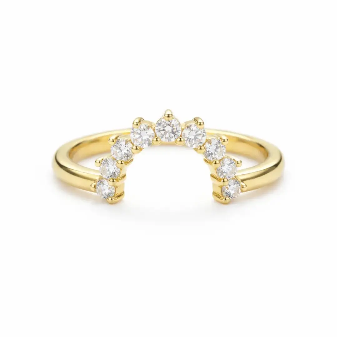 18K Yellow Gold Curved Stackable Band With Lab Grown Diamonds