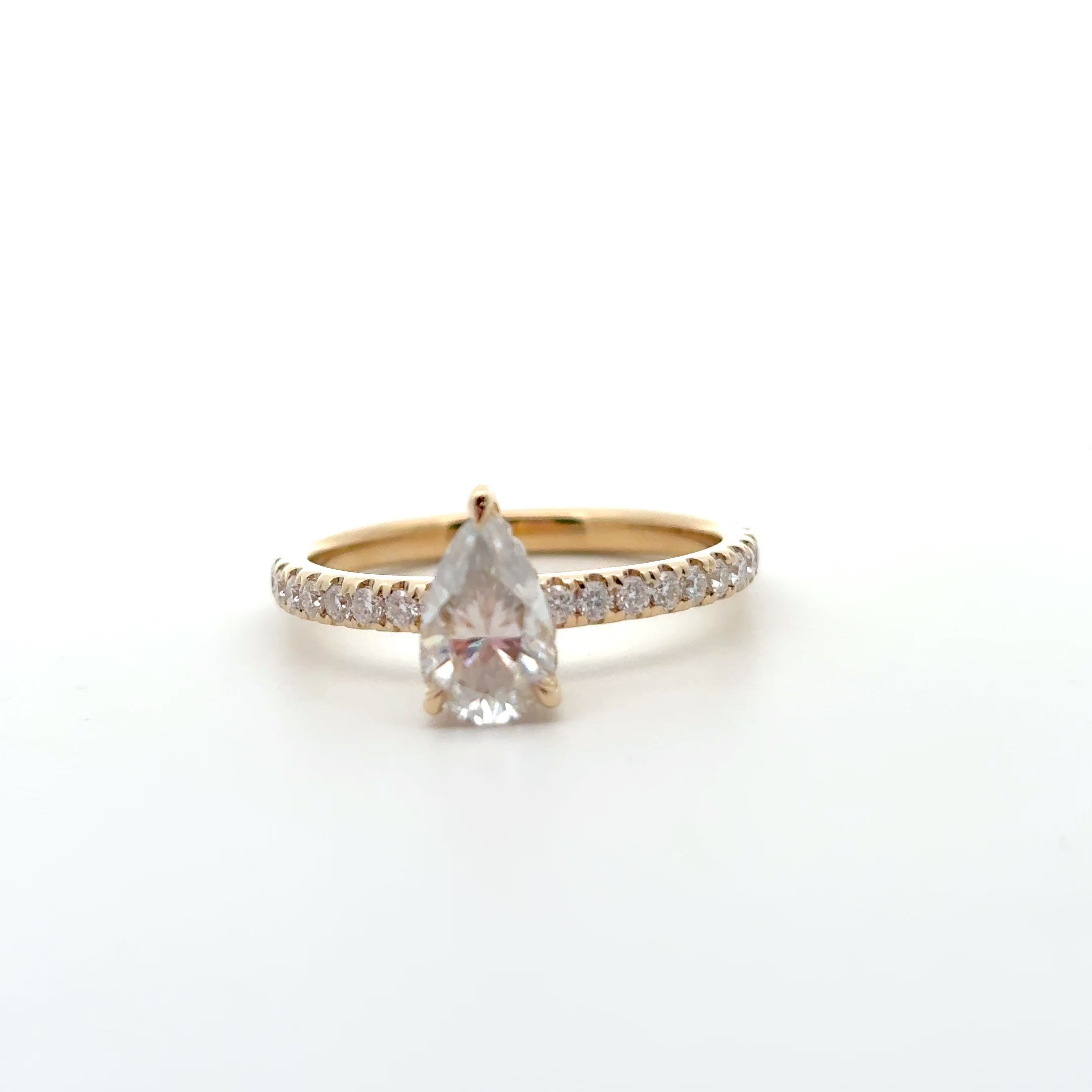 FirstMadam 14K Solid Gold Pear Cut Solitaire 2CT Moissanite Engagement Ring