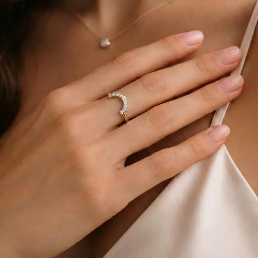 Arch Shape Lab Created Diamond 18K Gold Matching Wedding Ring Arch Shape Lab Created Diamond 18K Gold Matching Wedding Ring